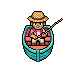 O pescador com o visual Piña Colada, pescando